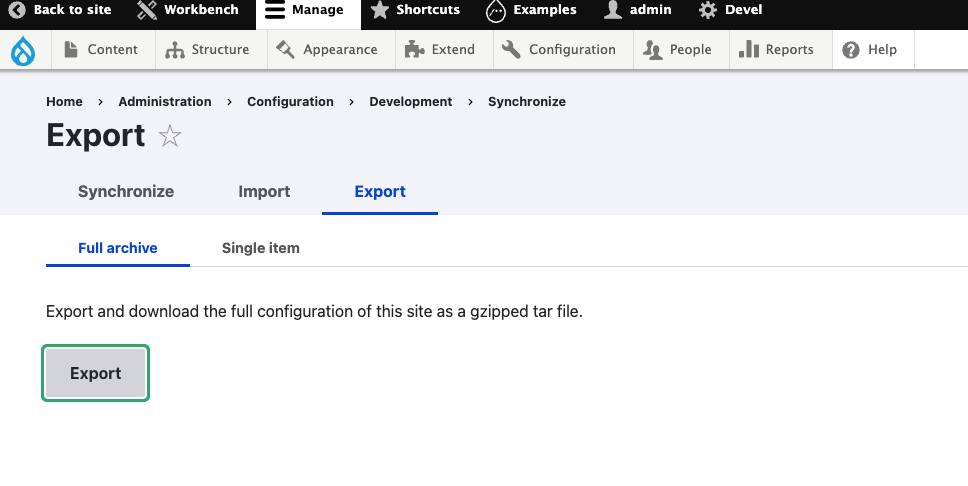 Export Full Site Configuration