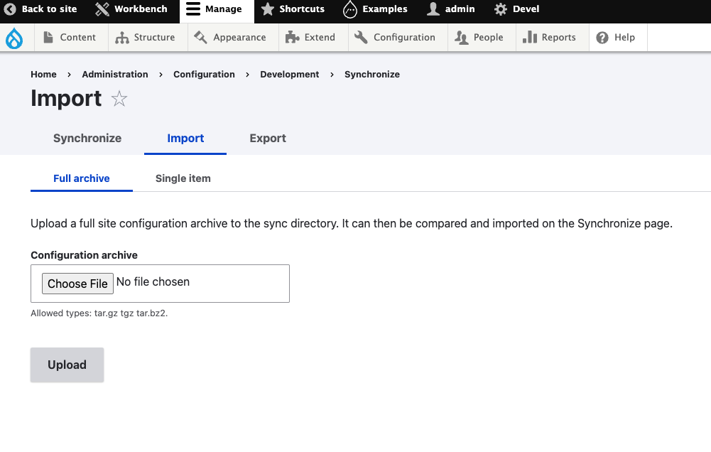 Import Full Site Configuration