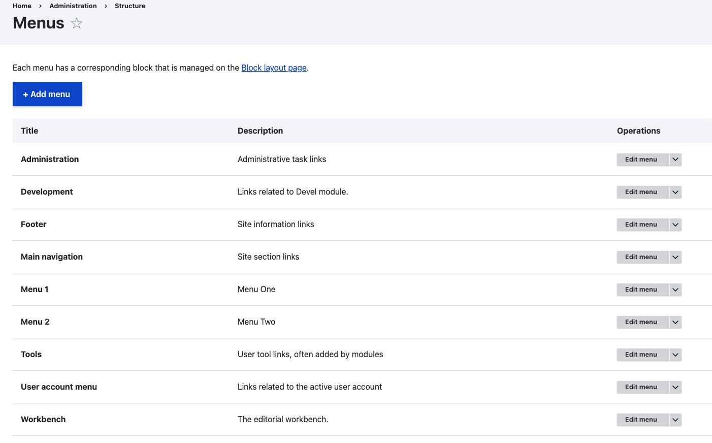 Menus List
