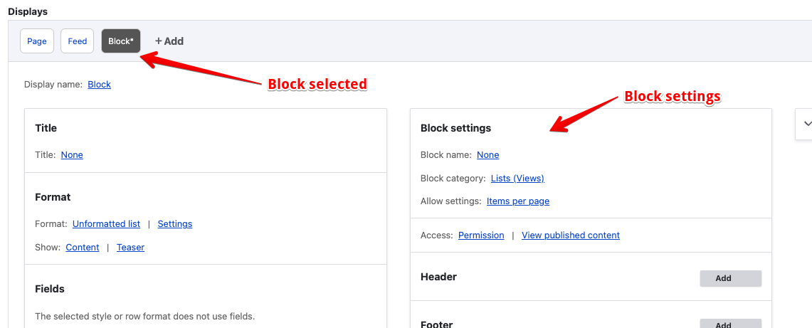 Views Display Settings - Block Display