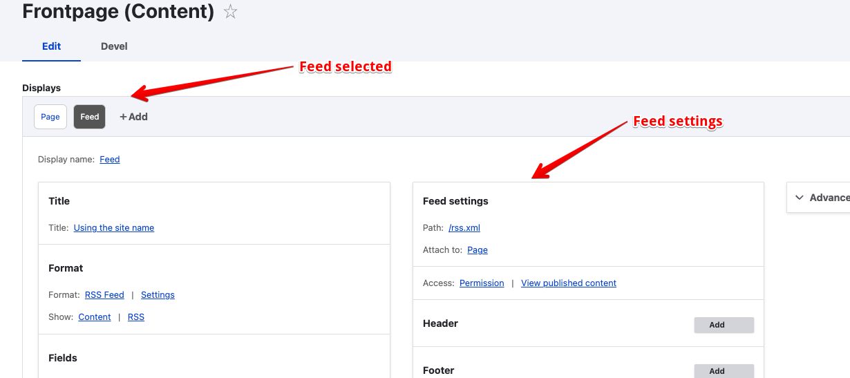 Views Display Settings - Feeds display