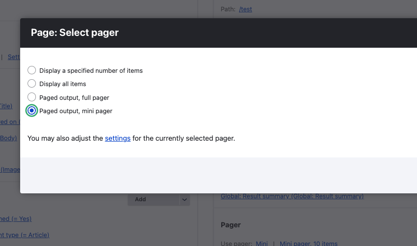 Views Filter - Pager options